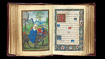 Folios 81v-82r, The Flight into Egypt (Vespers) / full-page border Book of Hours, Simon Bening (Netherlandish, Ghent (?) 1483/84–1561 Bruges), Tempera, gold, and ink on parchment; modern red leather binding, Netherlandish