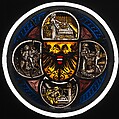 Quatrefoil Roundel with Arms and Secular Scenes, Pot-metal glass, white glass, vitreous paint, and silver stain, German