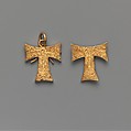 Pendant Capsule in the Form of a Tau Cross, with the Trinity and the Virgin and Child, Cast and engraved gold, British