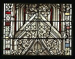 Saint Servatius Crushing a Dragon, with Saint Michael Weighing Souls below (from a series with The Virgin Mary and Five Standing Saints), Pot-metal glass, white glass, vitreous paint, silver stain, German