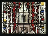 Saint Servatius Crushing a Dragon, with Saint Michael Weighing Souls below (from a series with The Virgin Mary and Five Standing Saints), Pot-metal glass, white glass, vitreous paint, silver stain, German