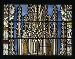 The Virgin in a Blue Robe Decorated with Images of Wheat, with the Arms of the Bishop of Liège below (from a series with The Virgin Mary and Five Standing Saints), Pot-metal glass, white glass, vitreous paint, silver stain, German