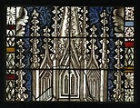 Saint Catherine with the Wheel and Sword, and with the Arms the Cooper’s Guild below (from a series with The Virgin Mary and Five Standing Saints), Pot-metal glass, white glass, vitreous paint, silver stain, German