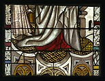 Saint Dorothea with Jesus and a Basket of Roses, and with the Trinity below (from a series with The Virgin Mary and Five Standing Saints), Pot-metal and colorless glass with vitreous paint and silver stain, German