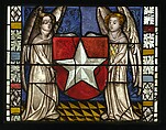Saint Barbara Holding a Tower, with the Arms of the City of Maastrict below (from a series with The Virgin Mary and Five Standing Saints), Pot-metal glass, white glass, vitreous paint, silver stain, German