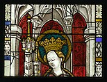 Saint Barbara Holding a Tower, with the Arms of the City of Maastrict below (from a series with The Virgin Mary and Five Standing Saints), Pot-metal glass, white glass, vitreous paint, silver stain, German