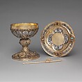 Paten, Silver, partly gilt; niello, jewels, German