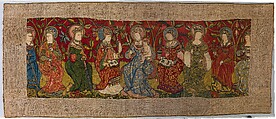 Madonna with Eight Saints, Linen warp;  wool, silk, and metallic wefts, silk embroidery yarns, Upper Rhenish