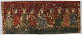 Madonna with Eight Saints, Linen warp;  wool, silk, and metallic wefts, silk embroidery yarns, Upper Rhenish