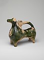 Aquamanile in the Form of a Ram, Earthenware, green glaze, British