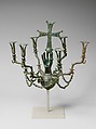 Hanging Lamp with a Hand Holding a Cross, Copper alloy, Byzantine