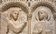 Relief with the Annunciation, Carrara marble inlaid with serpentine (verde di Prato), Italian