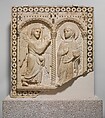 Relief with the Annunciation, Carrara marble inlaid with serpentine (verde di Prato), Italian