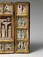 Triptych with the Passion of Christ, Mother-of-pearl, gilt wood frame, silk backing, and tooled leather covering, South German