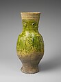 Pitcher, Earthenware, partially covered with a green lead glaze, French
