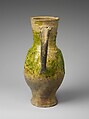 Pitcher, Earthenware, partially covered with a green lead glaze, French