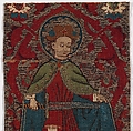 Section of Orphrey, Silk, gilt silver on membrane, paint, linen.  Weft-faced compound twill with embroidery, German