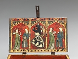 Coffret (Minnekästchen), Oak, inlay, and tempera; wrought-iron mounts, German