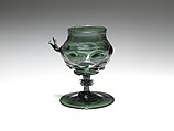 Footed Cup with handle: Scheuer, Free-blown glass with applied decoration, German