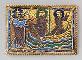 Plaque with the Calling of Saints Peter and Andrew, Champlevé enamel on gilded copper, British