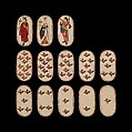 7 of Horns, from The Cloisters Playing Cards, Paper (four layers of pasteboard) with pen and ink, opaque paint, glazes, and applied silver and gold, South Netherlandish