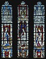 Saint Barbara Holding a Tower, with the Arms of the City of Maastrict below (from a series with The Virgin Mary and Five Standing Saints), Pot-metal glass, white glass, vitreous paint, silver stain, German