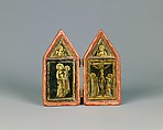 Devotional Diptych with the Annunciation, the Virgin and Child, and the Crucifixion, Verre églomisé, wood, gesso, tempera, Italian