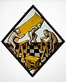 Roundel with Three Apes Building a Trestle Table, Colorless glass, vitreous paint and silver stain, German