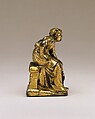 Support Figure of a Seated Cleric or Friar, Copper alloy with mercury gilding, French