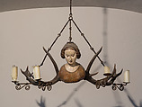 Chandelier, Wood, antler, iron, German