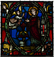 Stained glass fragment with an Angel Appearing to a Deacon Saint with the Symbols of the Four Evangelists, Stained glass, French