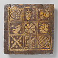 Two-Colored Heraldic Tile, Fired earthenware with slip decoration and lead glaze, British