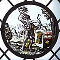 Roundel with Wild Man Supporting a Heraldic Shield, Colorless glass, vitreous paint and silver stain, South Netherlandish