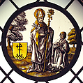 Roundel with Saint Basil the Great with a Donor, Colorless glass, vitreous paint and silver stain, South Netherlandish