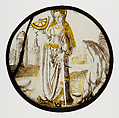 Roundel with Saint Catherine of Alexandria, Colorless glass, silver stain, vitreous paint, South Netherlandish