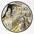 Roundel with Joseph Presenting his father, Jacob, to the Pharoah (from a Series of the History of Joshua), Colorless glass, vitreous paint and silver stain, South Netherlandish