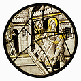 Roundel with Saint Barbara or Saint Catherine Thrown into Prison, Colorless glass, silver stain, vitreous paint, German