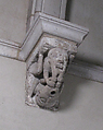 Corbel with a Pair of Beard-Pulling Acrobats, Limestone, French