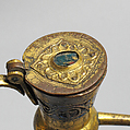 Altar Cruet, Copper: formed, engraved, and gilt; champlevé enamel: medium and light blue, turquoise, green, red, and white; glass cabochon, French