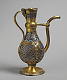 Altar Cruet, Copper: formed, engraved, and gilt; champlevé enamel: medium and light blue, turquoise, green, red, and white; glass cabochon, French