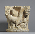 Capital with intertwining animals, Yellow limestone, with traces of red paint, French