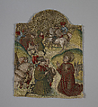 Saint Martin and the Repentant Horsemen, Silk and gold embroidery on linen, Franco-Flemish