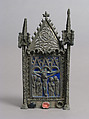 Pax with Crucifixion, Silver, enamel, copper-gilt, glass cabochons, French (?)