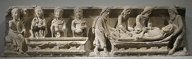 Lintel with the Entombment of Christ (right) and the Holy Women and Angel at the Sepulchre (left), Limestone, French