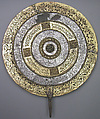 Liturgical Fan (Flabellum), Gilt bronze, champlevé enamel, silver, semiprecious stones, glass, gems, gold filigree, cabochons, German