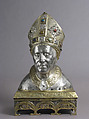 Reliquary Head of Bishop, Silver, partial gilt, copper-gilt, cabochons, basse taille enamels, Italian (?)