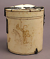 Box with Equestrian Falconers, Elephant ivory with copper alloy mounts, polychromy, Italian