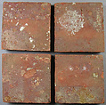 Four Two-Colored Tiles, Fired earthenware with slip decoration and lead glaze, British