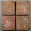 Four Two-Colored Tiles, Fired earthenware, with slip decoration and lead glaze, British