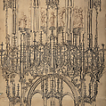 Design for a Monumental Sacrament House, Lorenz Lechler and Workshop (German, born ca. 1460–ca. 1538), Pen and two types of ink (carbon black and iron gall) over blind ruling, 17th-century inscription in pen and ink, on parchment, German